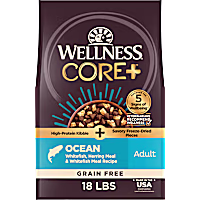 Wellness CORE+ Freeze Dried Pieces, Grain Free, High Protein, Ocean Whitefish & Herring Recipe Dry Dog Food