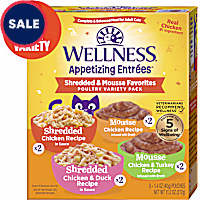 Wellness Appetizing Entrees Shredded & Mousse Favorites, Poultry Natural Wet Cat Food Variety Pack