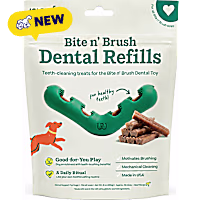 Woof Bite n' Brush Dog Toothbrush Toy Refills, Plaque & Tartar Dental Chews for Dog Treats