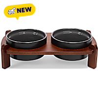 Petco Black Ceramic and Bamboo Dog Bowl Double Diner