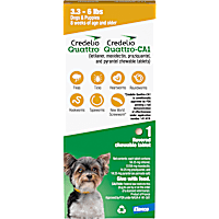 Credelio Quattro/Credelio Quattro-CA1 Dog Flea & Tick Treatment + Heartworm & Parasite Coverage, 3.3-6 lbs