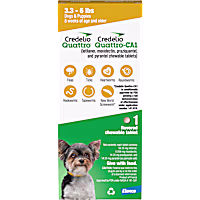 Credelio Quattro/Credelio Quattro-CA1 Dog Flea & Tick Treatment + Heartworm & Parasite Coverage, 3.3-6 lbs