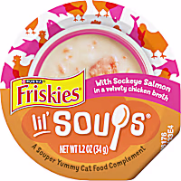 Purina Friskies Grain Free Lickable Cat Food Toppers Lil' Soups with Sockeye Salmon in Chicken Broth