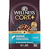 Wellness CORE+ Freeze Dried Pieces, High Protein, Ocean Whitefish & Herring Recipe Dry Dog Food