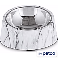 EveryYay Dining In Slanted Marble-Print Base and Stainless-Steel Dog Bowl Set