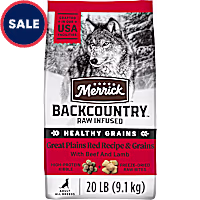 Merrick Backcountry Healthy Grains Kibble with Freeze Dried Raw Pieces, Great Plains Red Meat Recipe Dog Food