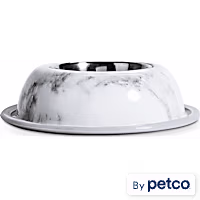 EveryYay Dining In Stainless-Steel with Marble-Printed Melamine Base Dog Bowl