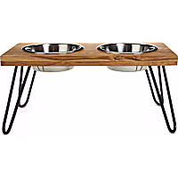 EveryYay Better Together Elevated Wood Double Diner with Stainless-Steel Bowls for Dogs