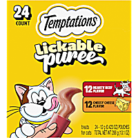 Temptations Creamy Puree with Beef Liver and Cheese of Lickable, Squeezable Cat Treats Variety Pack