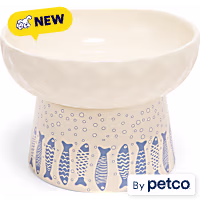 EveryYay Ceramic Pedestal Painted Fish Cat Bowl