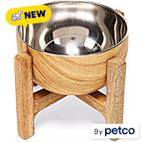 EveryYay Elevated Stainless Steel Dog Bowl and Wooden Stand