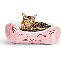 EveryYay Snooze Fest Pink Cat Face-Embroidered Rectangle Lounger Cat Bed