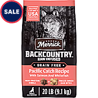 Merrick Backcountry Grain Free Kibble with Freeze Dried Raw Pieces, Pacific Catch with Salmon Adult Dry Dog Food