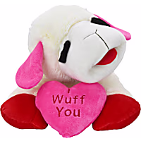 Multipet International Lamb Chop Jumbo Holding an I Wuff You Heart Dog Toy