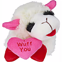 Multipet International Lamb Chop Holding an I Wuff You Heart Dog Toy