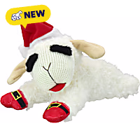 Multipet International Holiday Lamb Chop with Santa Hat and Buckles 10.5" Dog Toy
