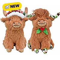Multipet International Lamb Chop Minipet Highland Cow with Fair Isle Winter Hat or Holly Print Assorted Dog Toy