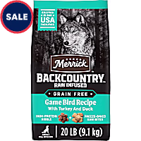 Merrick Backcountry Grain Free Kibble with Freeze Dried Raw Pieces, Game Bird Recipe Adult Dry Dog Food