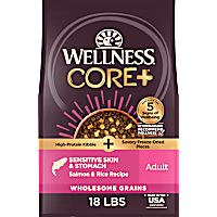 Wellness CORE+ Freeze Dried Pieces, High Protein, Salmon & Rice Recipe Sensitive Skin & Stomach Dry Dog Food