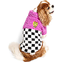 YOULY Pop Art Smiley Checkered Pet Zip-Up Fleece