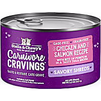 Stella & Chewy's Carnivore Cravings Savory Shreds Cage-Free Chicken & Wild-Caught Salmon Wet Cat Food