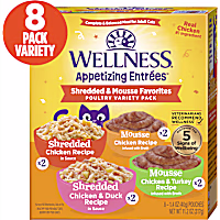 Wellness Appetizing Entrees Shredded & Mousse Favorites, Poultry Natural Wet Cat Food Variety Pack