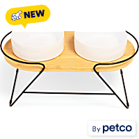 EveryYay Elevated Wood Double Diner with Ceramic Dog Bowls
