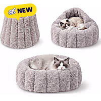 PawsPik 3-in-1 Convertible Plush Pet Cave & Donut Bed