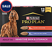 Purina Pro Plan Sensitive Skin and Stomach, Salmon and Rice and Lamb and Oat Meal Wet Dog Food Variety Pack