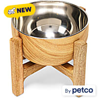 EveryYay Elevated Stainless Steel Dog Bowl and Wooden Stand