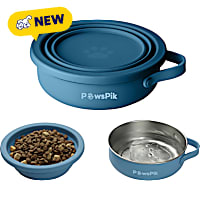 PawsPik 2-in-1 18/8 Stainless Steel & Silicone Dog & Cat Travel Bowl