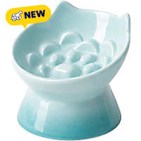 PawsPik Lynx Ceramic Raised Slow Dog & Cat Food Bowl