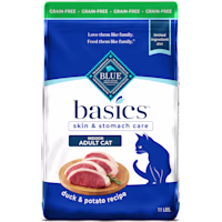 Blue Buffalo Basics Skin & Stomach Care, Limited Ingredient Diet for Indoor Cats, Duck & Potato Dry Cat Food