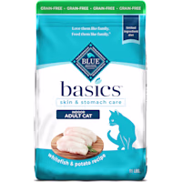 Blue Buffalo Basics Grain-Free Skin & Stomach Care, Limited Ingredient, Whitefish & Potato Recipe Dry Cat Food