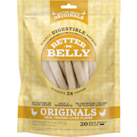 Better Belly Originals Natural Chicken Liver Flavor Highly Digestible Rawhide Small Rolls for Dogs