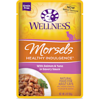 Wellness Healthy Indulgence Natural Grain Free Morsels with Salmon & Tuna in Savory Sauce Wet Cat Food
