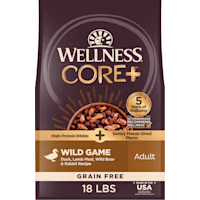 Wellness CORE+ Grain Free Wild Game Duck, Lamb, Wild Boar & Rabbit with Freeze Dried Pieces Recipe Dry Dog Food