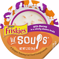 Purina Friskies Grain Free Lickable Cat Food Toppers Lil' Soups with Shrimp in a Velvety Chicken Broth