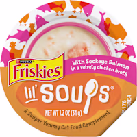 Purina Friskies Grain Free Lickable Cat Food Toppers Lil? Soups with Sockeye Salmon in Chicken Broth