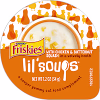 Friskies Lil' Soups With Chicken & Butternut Squash in a Velvety Broth Adult Wet Cat Food Complement