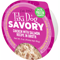 Tiki Dog Savory Chicken with Salmon Recipe in Broth Dog Food