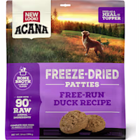ACANA Grain Free, High Protein, Free-Run Duck Recipe, Patties Freeze Dried Dog Food & Topper
