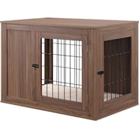 UniPaws Walnut Double Door Wooden End Table Dog Crate