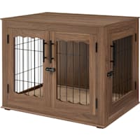 UniPaws Crate Wooden End Table with Wire Dog Kennel with Bed in Walnut