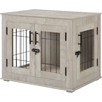 UniPaws Crate Wooden End Table with Wire Dog Kennel & Bed in Weathered Gray