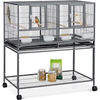 Topeakmart Black 41.5" Divided Bird Cage and Rolling Stand