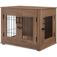 UniPaws Walnut Crate Wooden End Table with Wire Dog Kennel with Bed