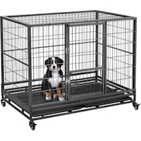 Topeakmart Black Dog Crate with Wire Litter Pans