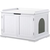 Unipaws White Cat Litter Box Enclosure Furniture