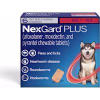 NexGard Plus Flea and Tick Protection Plus Heartworm Disease Preventive for Dogs 66.1 - 132 lbs. (Red)